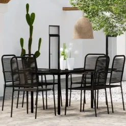 vidaXL - 7-delige Tuinset - Zwart katoenen touw en staal - 140x70 cm