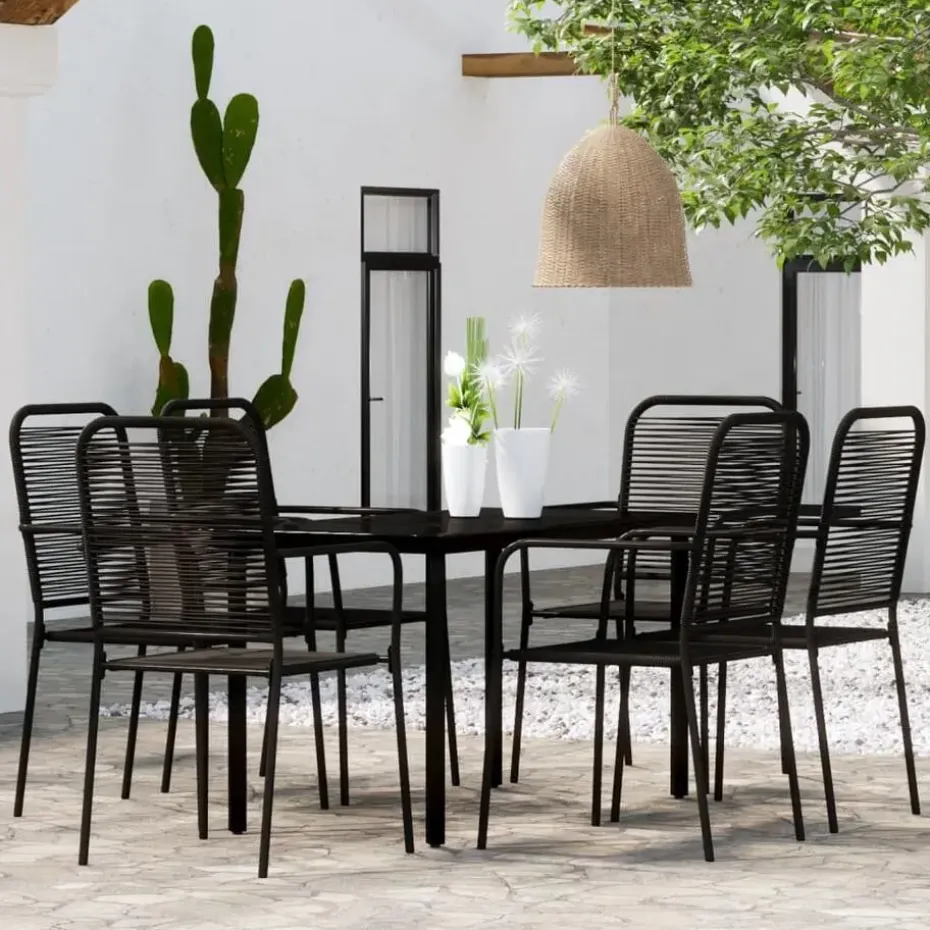 vidaXL - 7-delige Tuinset - Zwart katoenen touw en staal - 140x70 cm