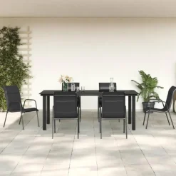 vidaXL - 7-delige Tuinset - Zwart - Textileen met voering en staal - 200x100 cm