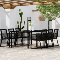 vidaXL - 7-delige Tuinset - Zwart PVC rattan en staal - 200x100 cm