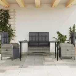 vidaXL - 4-delige Tuinset bank en fauteuils - Grijs - Poly rattan - 160x80 cm