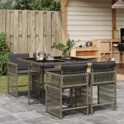 vidaXL - 5-delige Tuinset donkergrijs kussens - PE rattan en staal - 110x106 cm