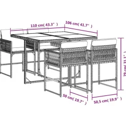 vidaXL - 5-delige Tuinset donkergrijs kussens - Grijs PE rattan - 110x106 cm