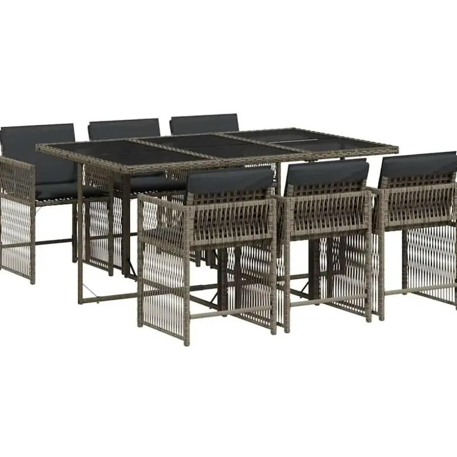 vidaXL - 7-delige Tuinset donkergrijs kussens - PE rattan en staal - 110x106 cm