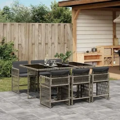 vidaXL - 7-delige Tuinset donkergrijs kussens - PE rattan en staal - 110x106 cm