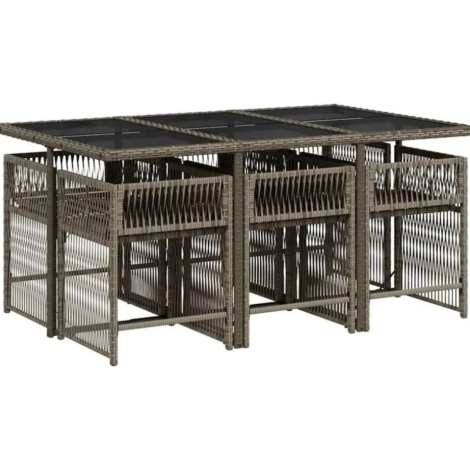 vidaXL - 7-delige Tuinset donkergrijs kussens - PE rattan en staal - 110x106 cm