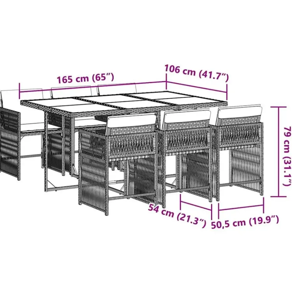 vidaXL - 7-delige Tuinset donkergrijs kussens - PE rattan en staal - 110x106 cm