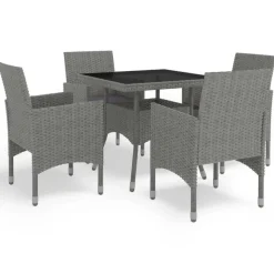 vidaXL - 5-delige Tuinset grijs - Poly rattan en glas - 80x80 cm