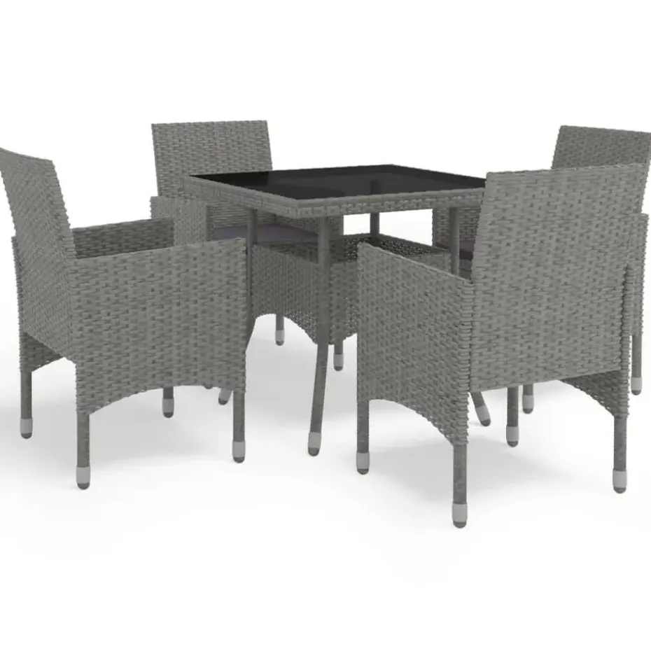 vidaXL - 5-delige Tuinset grijs - Poly rattan en glas - 80x80 cm