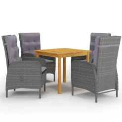 vidaXL - 5-delige Tuinset grijs - 4 verstelbaar stoelen en 85x85 cm tafel