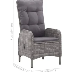 vidaXL - 5-delige Tuinset grijs - 4 verstelbaar stoelen en 85x85 cm tafel