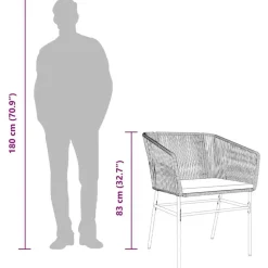 vidaXL - 5-delige Tuinset grijs kussens - Zwart PE rattan en staal - 80x80 cm