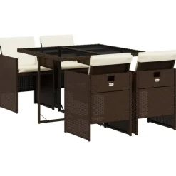 vidaXL - 5-delige Tuinset met wit kussens - Bruin - Poly rattan - 110x106 cm