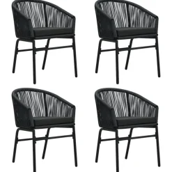 vidaXL - 5-delige Tuinset met kussens - Zwart PVC-rattan en staal - 80x80 cm