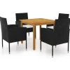vidaXL - 5-delige Tuinset met wit kussens - Zwart poly rattan - 85x85 cm tafel
