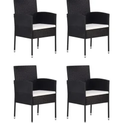 vidaXL - 5-delige Tuinset met wit kussens - Zwart poly rattan - 85x85 cm tafel