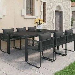 vidaXL - 7-delige Tuinset met kussens - Zwart - PVC-rattan - 184.5x90 cm