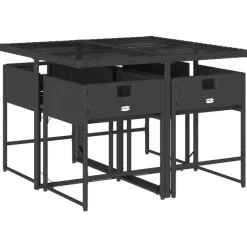vidaXL - 5-delige Tuinset met kussens - Zwart - PE rattan en glas - 110x106 cm