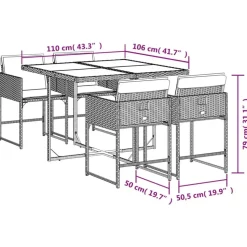 vidaXL - 5-delige Tuinset met kussens - Zwart - PE rattan en glas - 110x106 cm