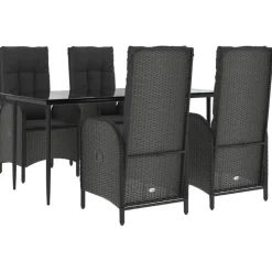 vidaXL - 5-delige Tuinset met kussens - Zwart - PE-rattan en glas - 160x80 cm