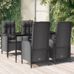 vidaXL - 5-delige Tuinset met kussens - Zwart - PE-rattan en glas - 160x80 cm