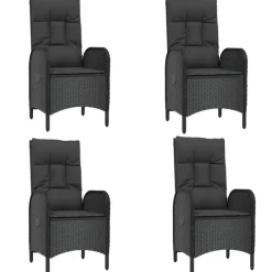 vidaXL - 5-delige Tuinset met kussens - Zwart - PE-rattan en glas - 160x80 cm