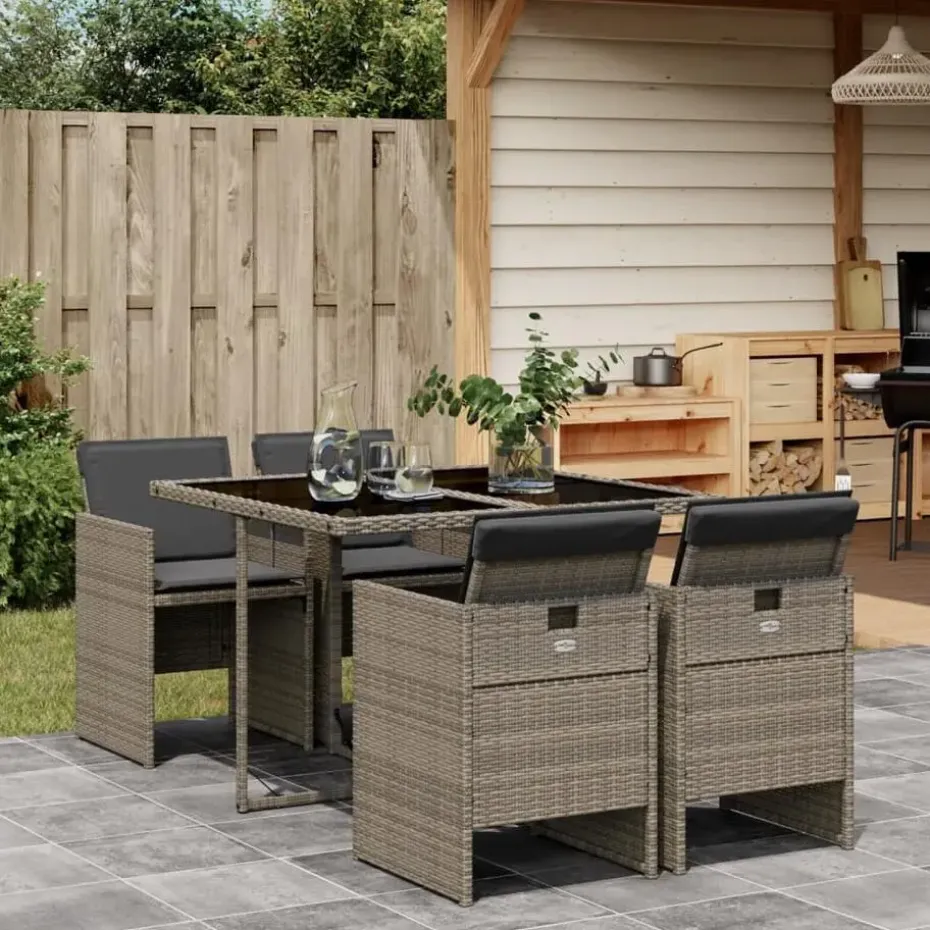 vidaXL - 5-delige Tuinset met donkergrijs kussens - Poly rattan - 110x106 cm
