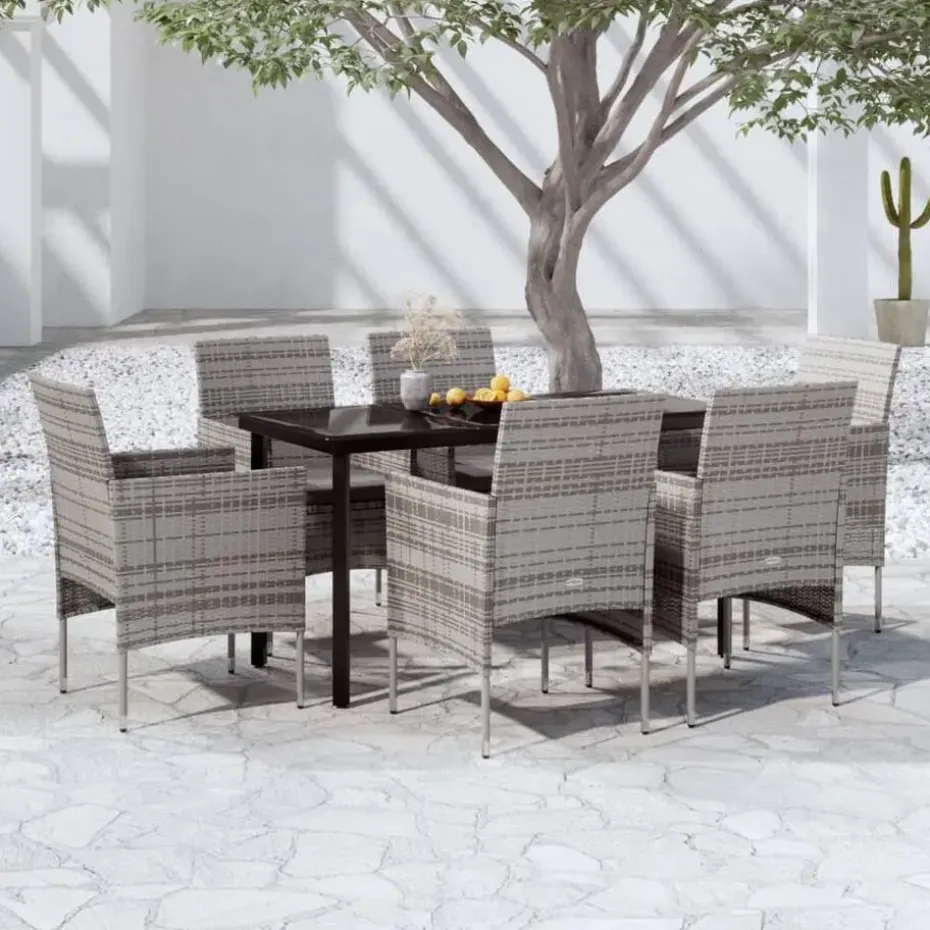 vidaXL - 7-delige Tuinset met kussens - Grijs en zwart - PE rattan - 140x70 cm