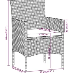 vidaXL - 7-delige Tuinset met kussens - Grijs en zwart - PE rattan - 140x70 cm