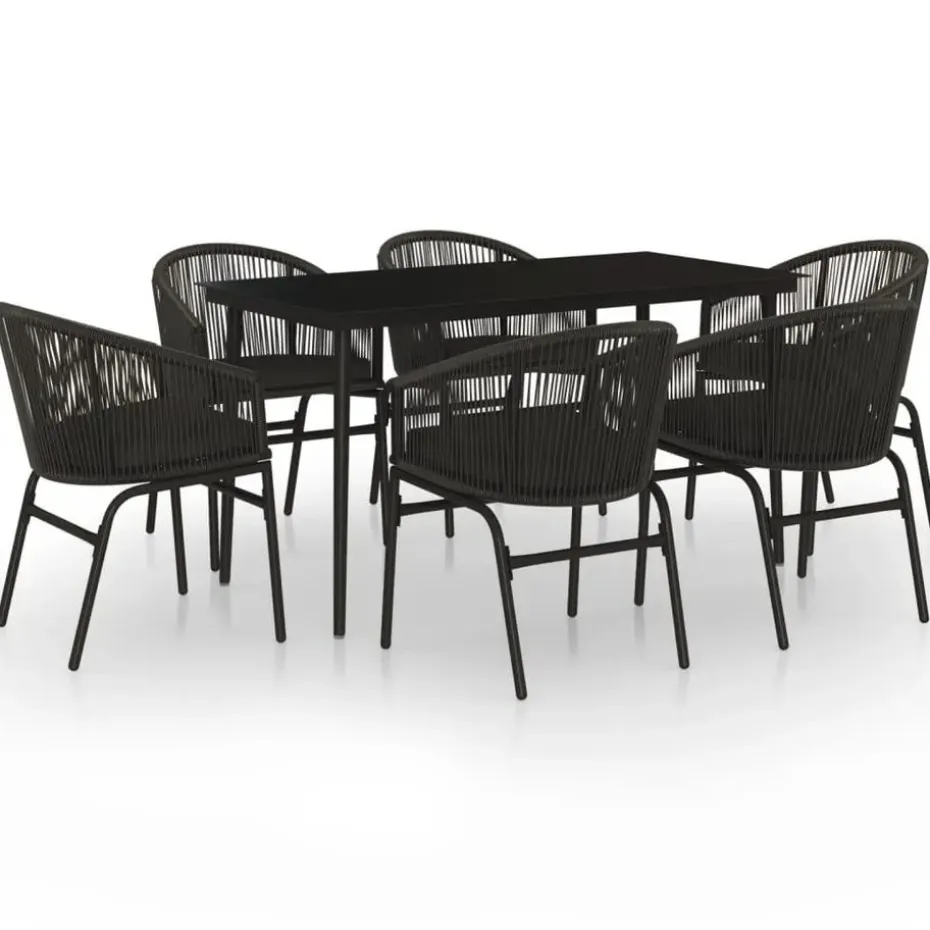 vidaXL - 7-delige Tuinset met kussens - Zwart PVC-rattan en staal - 140x70 cm