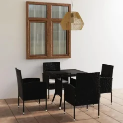 vidaXL - 5-delige Tuinset met wit kussens - Zwart poly rattan - 80x80 cm