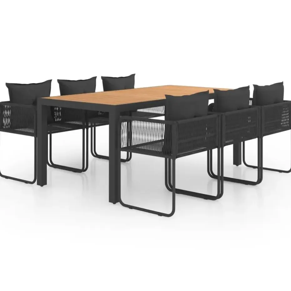 vidaXL - 7-delige Tuinset met kussens - Zwart & bruin - PVC-rattan - 184.5x90 cm