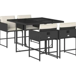 vidaXL - 5-delige Tuinset wit kussens - Zwart - PE rattan en glas - 110x106 cm