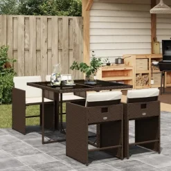 vidaXL - 5-delige Tuinset wit kussens - Bruin poly rattan en staal - 110x106 cm