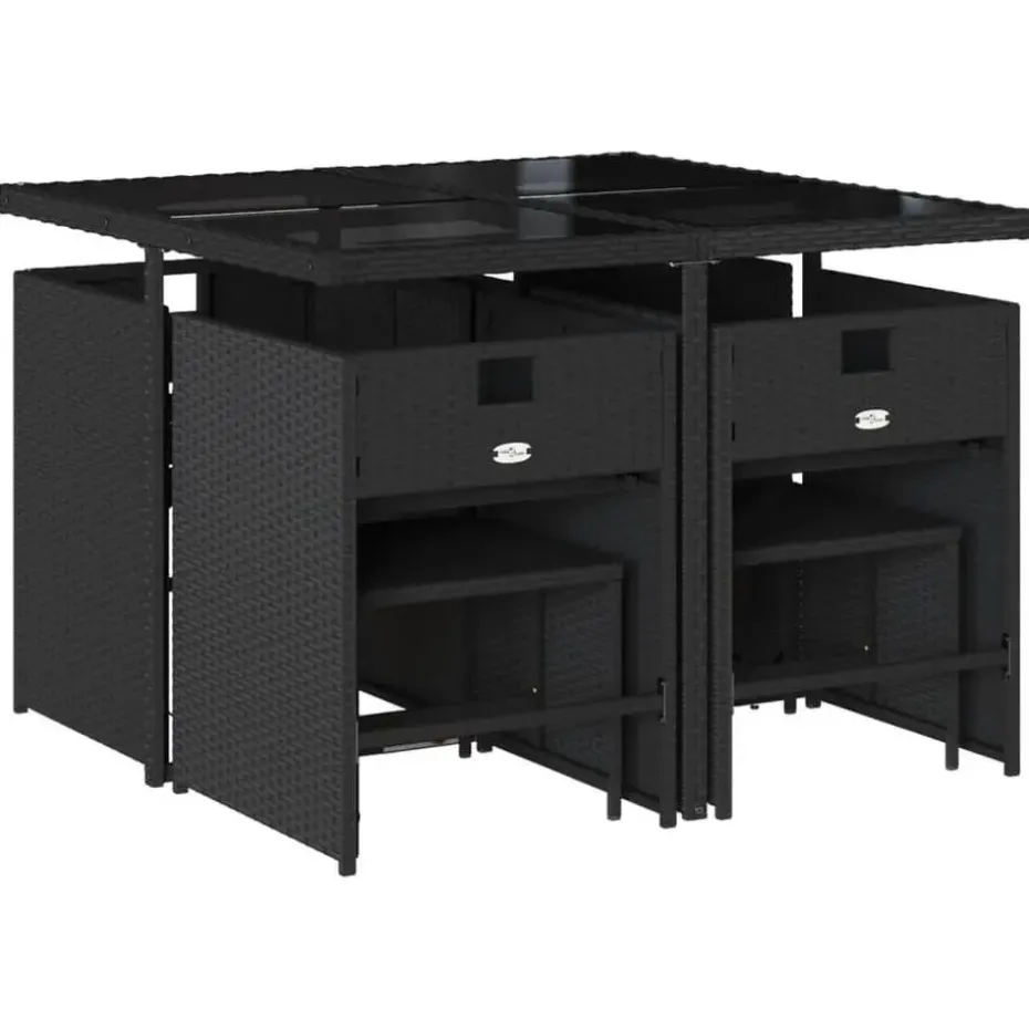 vidaXL - 9-delige Tuinset wit kussens 4 krukken - Zwart - PE rattan - 110x106 cm