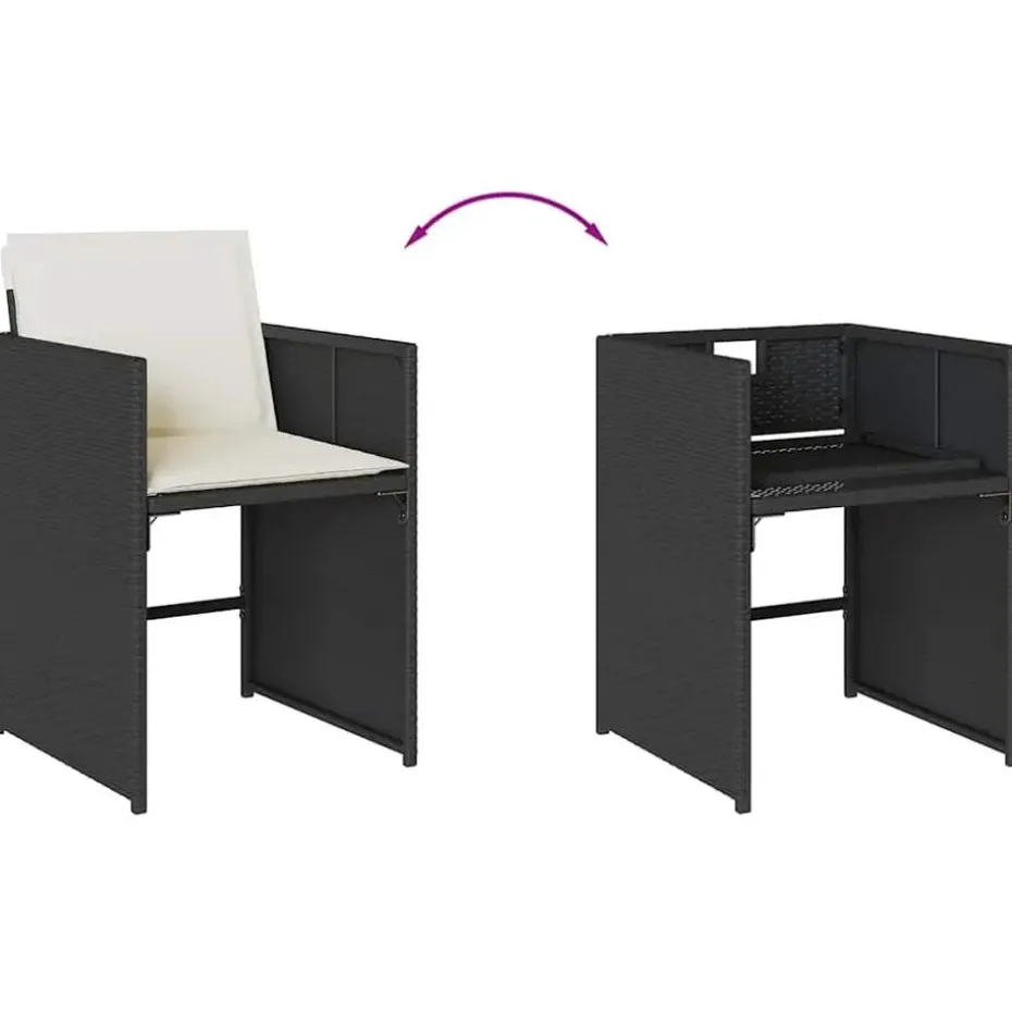 vidaXL - 9-delige Tuinset wit kussens 4 krukken - Zwart - PE rattan - 110x106 cm