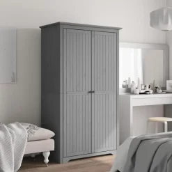 vidaXL - 2-deurs Kledingkast BODO - Massief grenenhout - Grijs - 99x53.5x173 cm