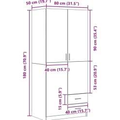 vidaXL - 2-deurs Kledingkast met 2 lades - Bewerkt hout - Zwart - 80x52x180 cm