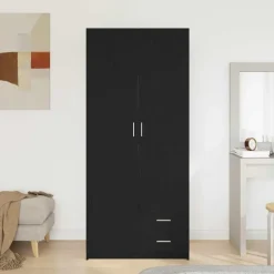 vidaXL - 2-deurs Kledingkast met 2 lades - Bewerkt hout - Zwart - 80x52x180 cm