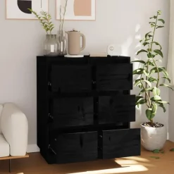 vidaXL - Dressoir - Zwart - Grenenhout - 2 stuks