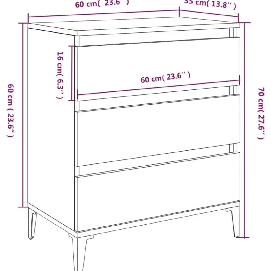 vidaXL - Dressoir met 3 lades - Zwart - Bewerkt hout en metaal- 91x28x75 cm