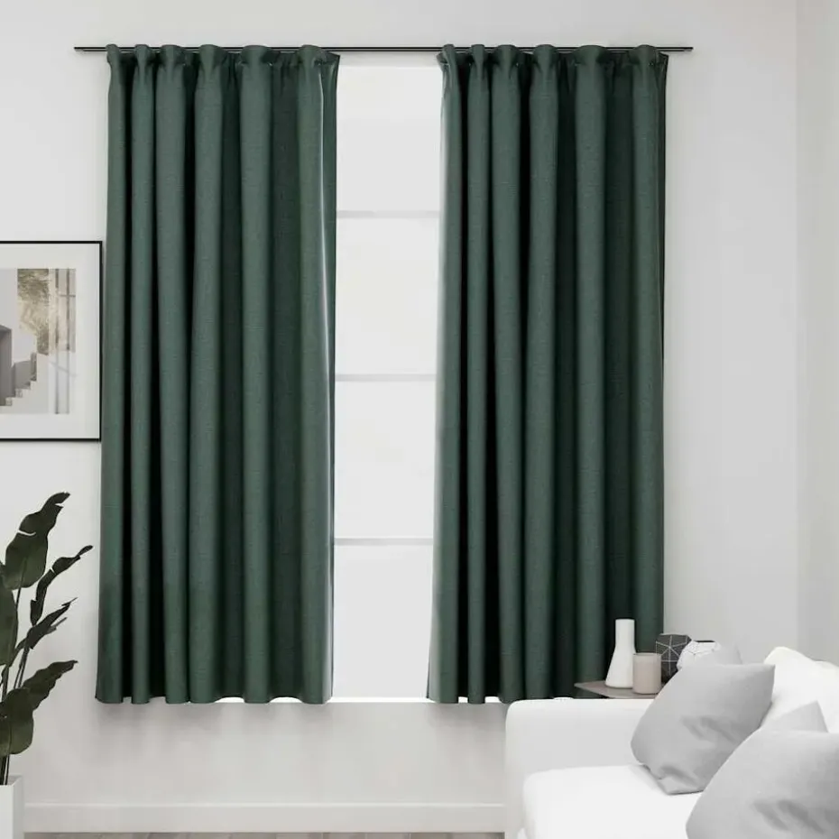 vidaXL - Gordijnen verduisterend - Groen - Stof - 140 x 175 cm - 2 stuks