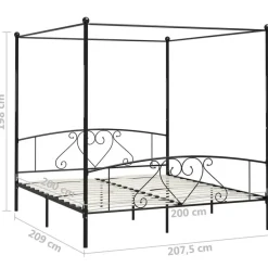 vidaXL - Hemelbed met hoofdbord - Zwart - Metaal - 200x200 cm
