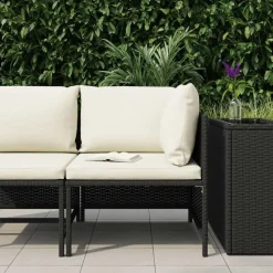 vidaXL - Hoekbank sectioneel - Zwart - Poly rattan - Met kussens