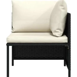 vidaXL - Hoekbank sectioneel - Zwart - Poly rattan - Met kussens