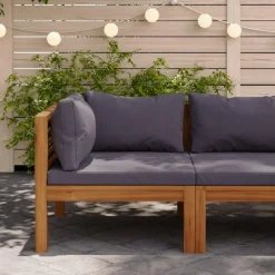 vidaXL - Hoekbank sectioneel - Grijs - Hout - Met kussens