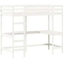 vidaXL - Hoogslaper met bureau - Wit - Massief grenenhout - 90x190 cm
