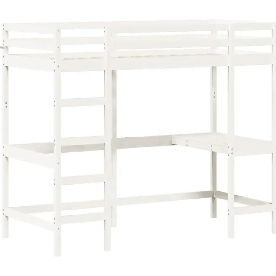 vidaXL - Hoogslaper met bureau - Wit - Massief grenenhout - 90x190 cm