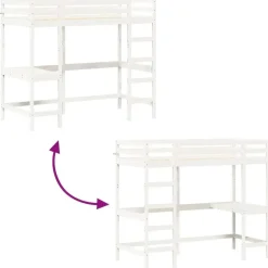 vidaXL - Hoogslaper met bureau - Wit - Massief grenenhout - 90x190 cm