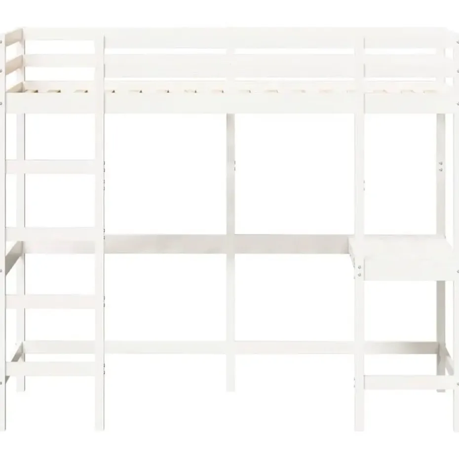 vidaXL - Hoogslaper met bureau - Wit - Massief grenenhout - 90x190 cm